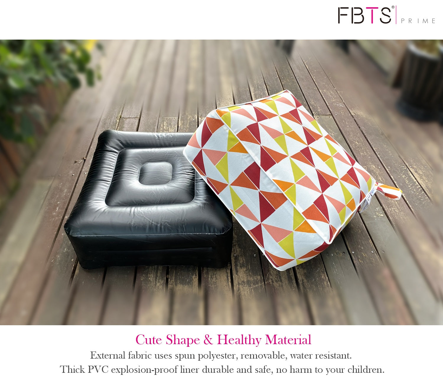 Outdoor Inflatable Ottoman Orange Square 23x23x9 Inch Patio Foot Stools and Ottomans