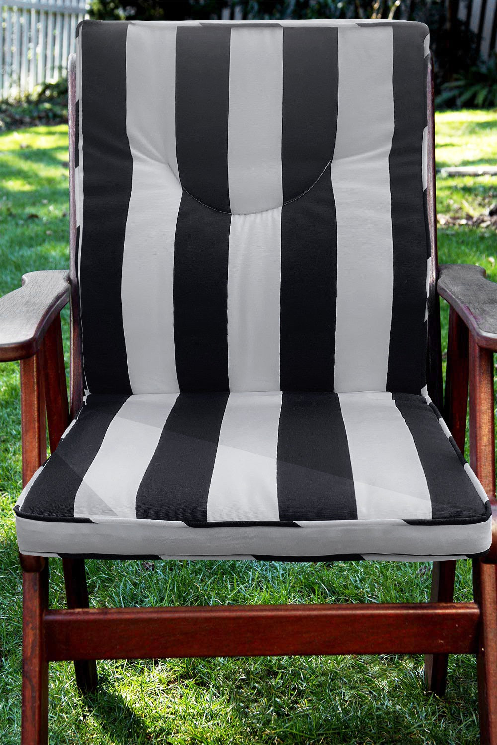Outdoor High Back Chair Cushions 42.5x19 Inch Black Stripe Lounger Patio Chair Pads