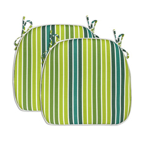 Outdoor Chair Pads Set of 2 Green Striped Square Patio Chair Cushions with Ties