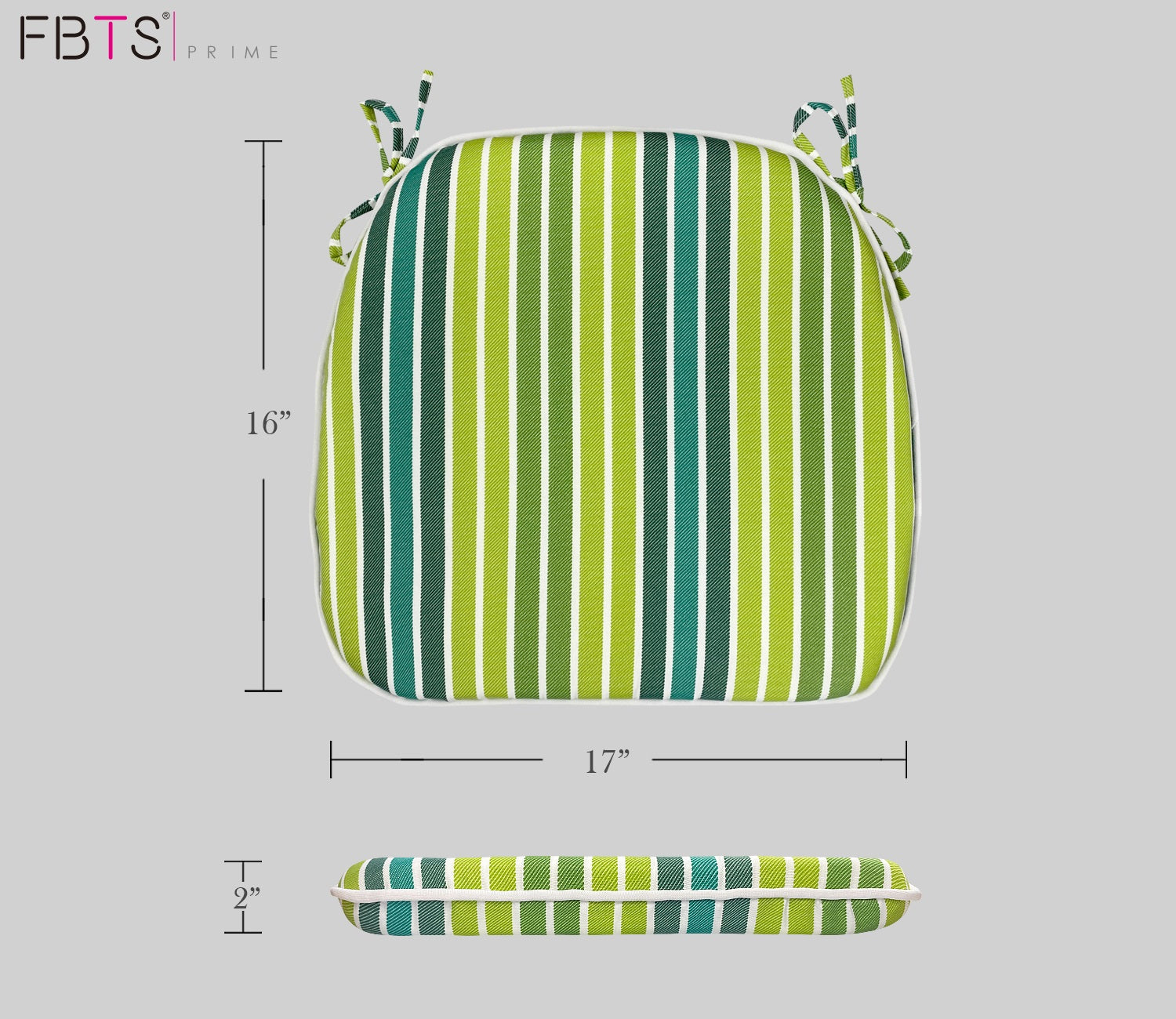 Outdoor Chair Pads Set of 2 Green Striped Square Patio Chair Cushions with Ties