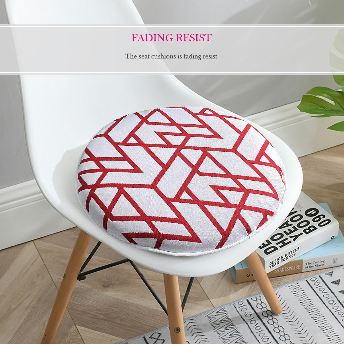 Outdoor Chair Pads Set of 2 Red Geometry Round Patio Chair Cushions