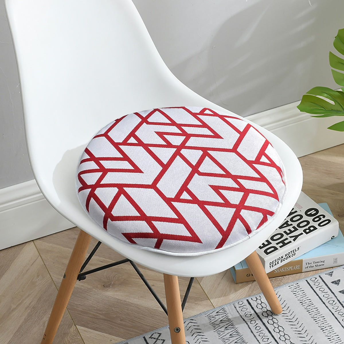 Outdoor Chair Pads Set of 2 Red Geometry Round Patio Chair Cushions