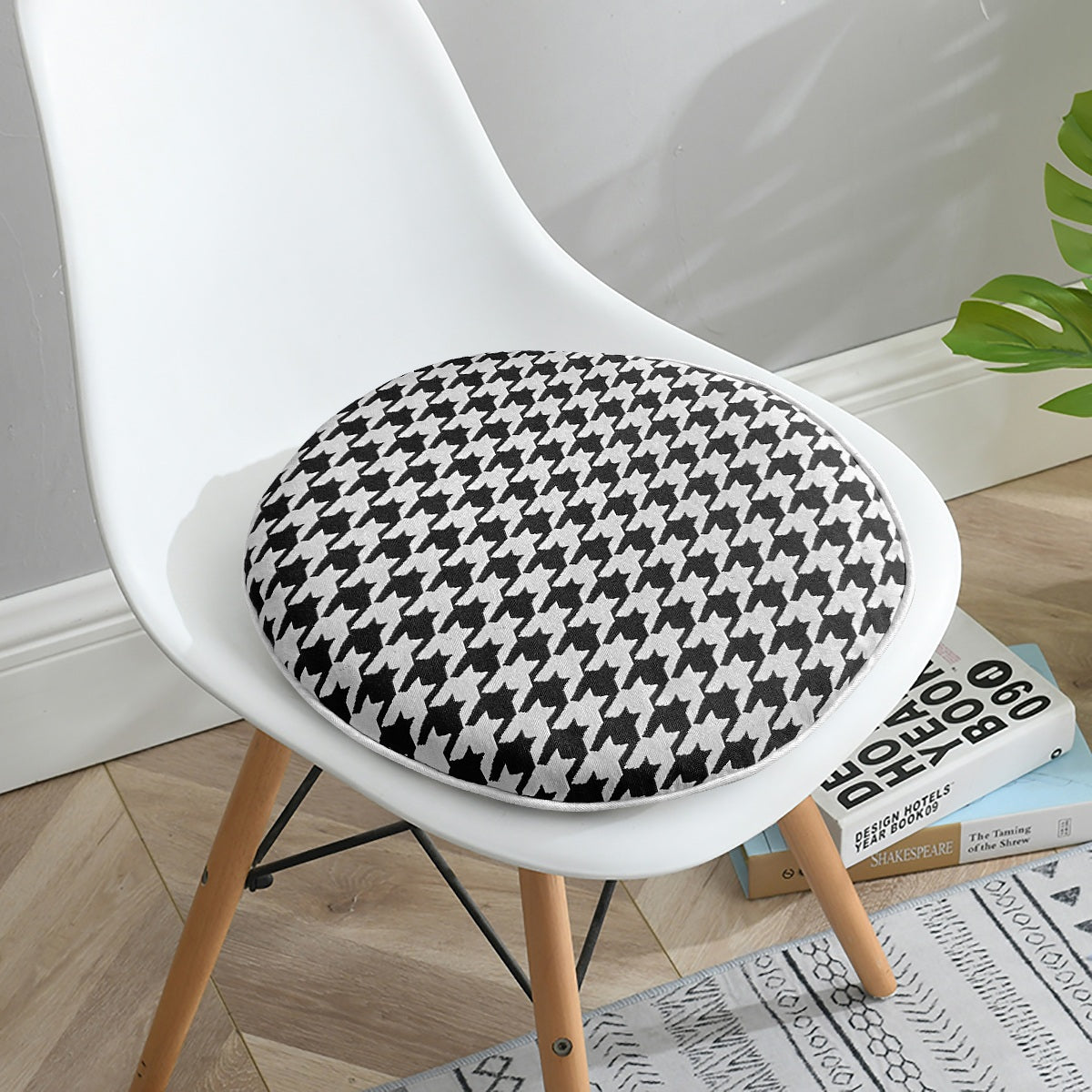 Outdoor Chair Pads Set of 2 Black Houndstooth Round Patio Chair Cushions