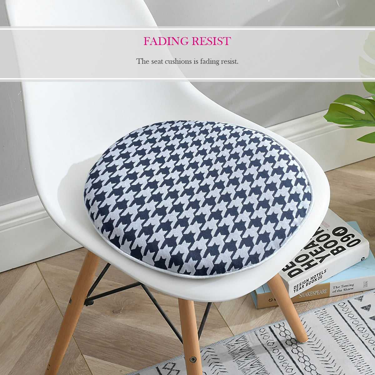 Outdoor Chair Pads Set of 2 Navy Houndstooth Round Patio Chair Cushions