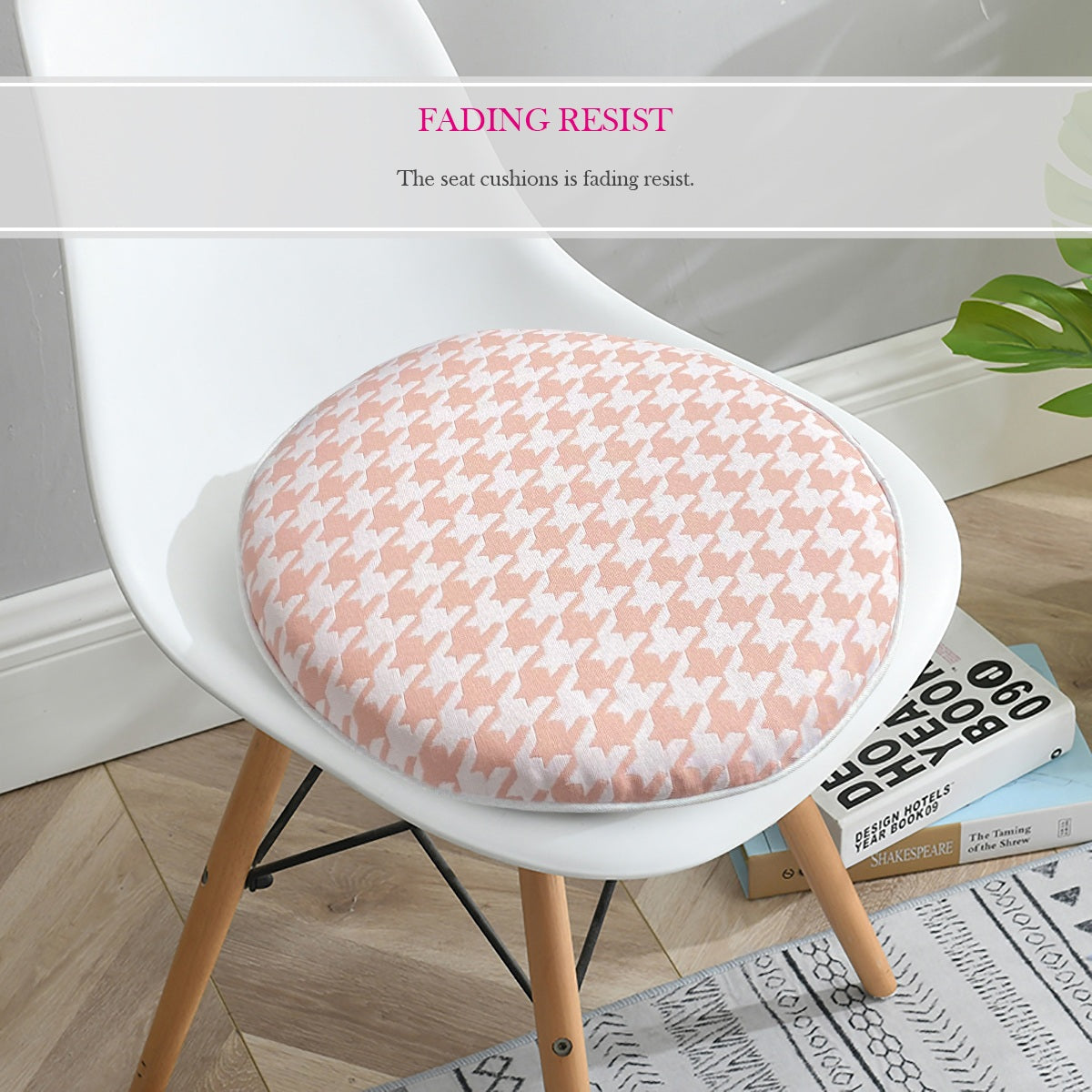 Outdoor Chair Pads Set of 2 Pink Houndstooth Round Patio Chair Cushions