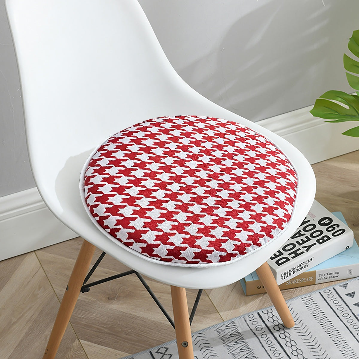 Outdoor Chair Pads Set of 2 Red Houndstooth Round Patio Chair Cushions