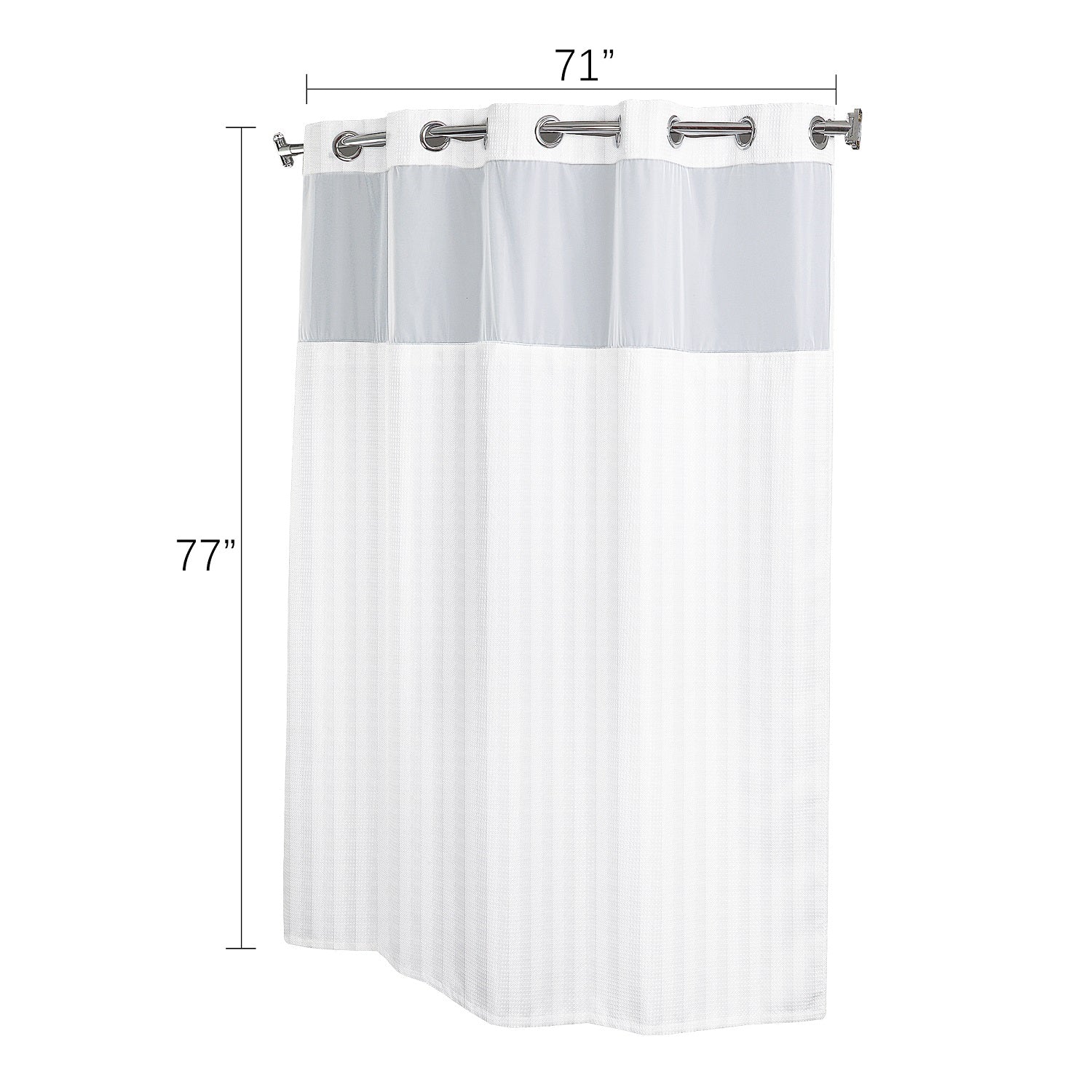 Shower Curtain with Snap in Liner Herringbone Pattern Fabric Water Repellent