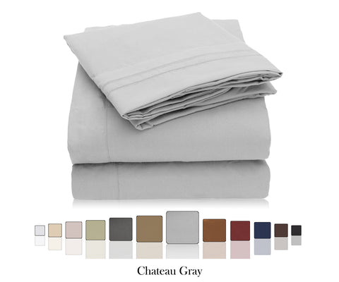 Bed Sheets Chateau Gray Color Double Brushed Microfiber Sheet Sets 18" Deep Pockets Fitted Sheets