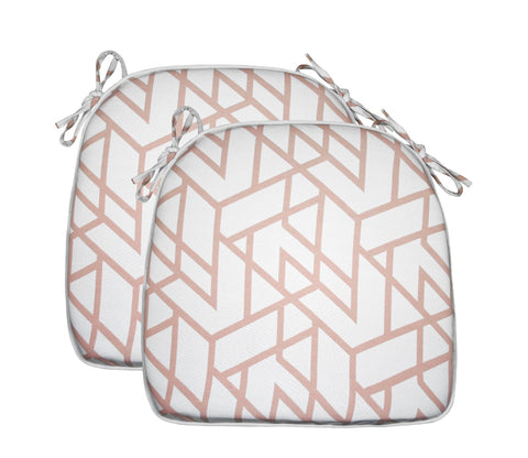 Outdoor Chair Pads Set of 2 Pink Geometric Square Patio Chair Cushions with Ties
