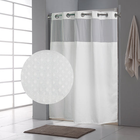 Shower Curtain with Snap in Liner 71x74 Inch Waffle Pattern Fabric Water Repellent