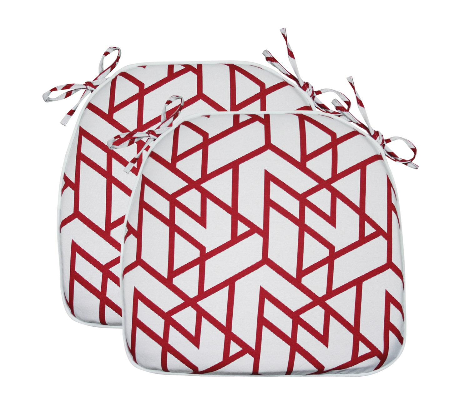 Outdoor Chair Pads Set of 2 Red Geometric Square Patio Chair Cushions With Ties