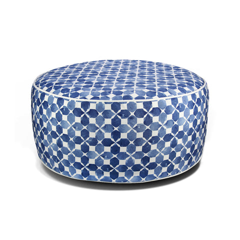 Outdoor Inflatable Ottoman Navy Round 21x9 Inch Patio Foot Stools and Ottomans