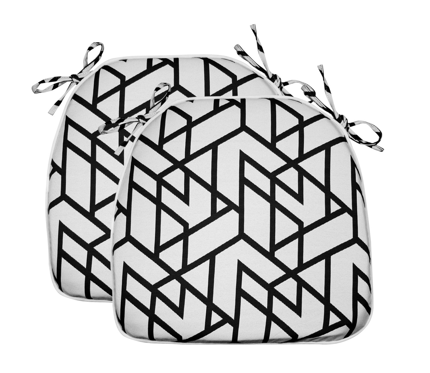 Outdoor Chair Pads Set of 2 Black Geometry Square Patio Chair Cushions With Ties