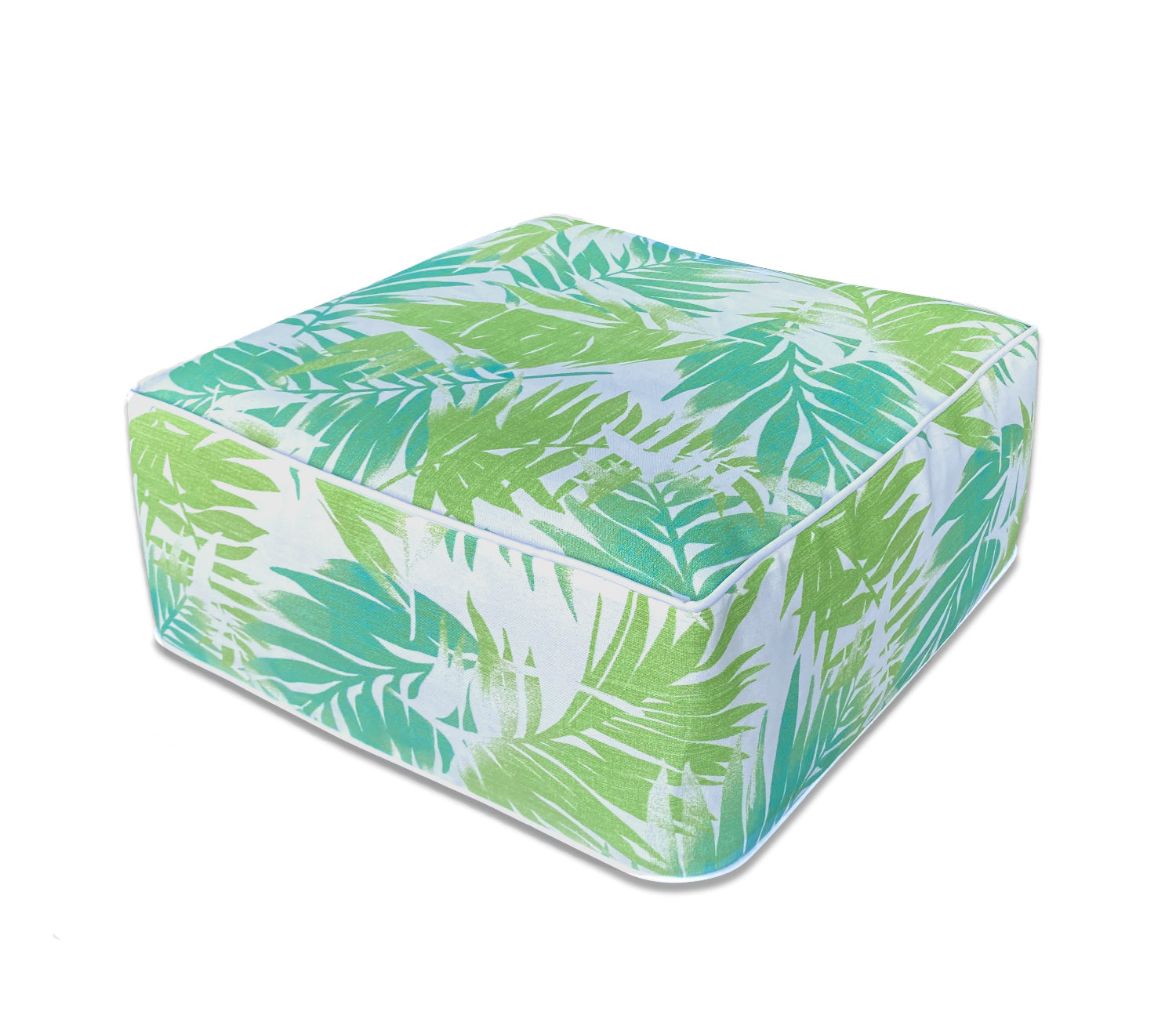 Outdoor Inflatable Ottoman Green Leaf Square 23x23x9 Inch Patio Foot Stools and Ottomans