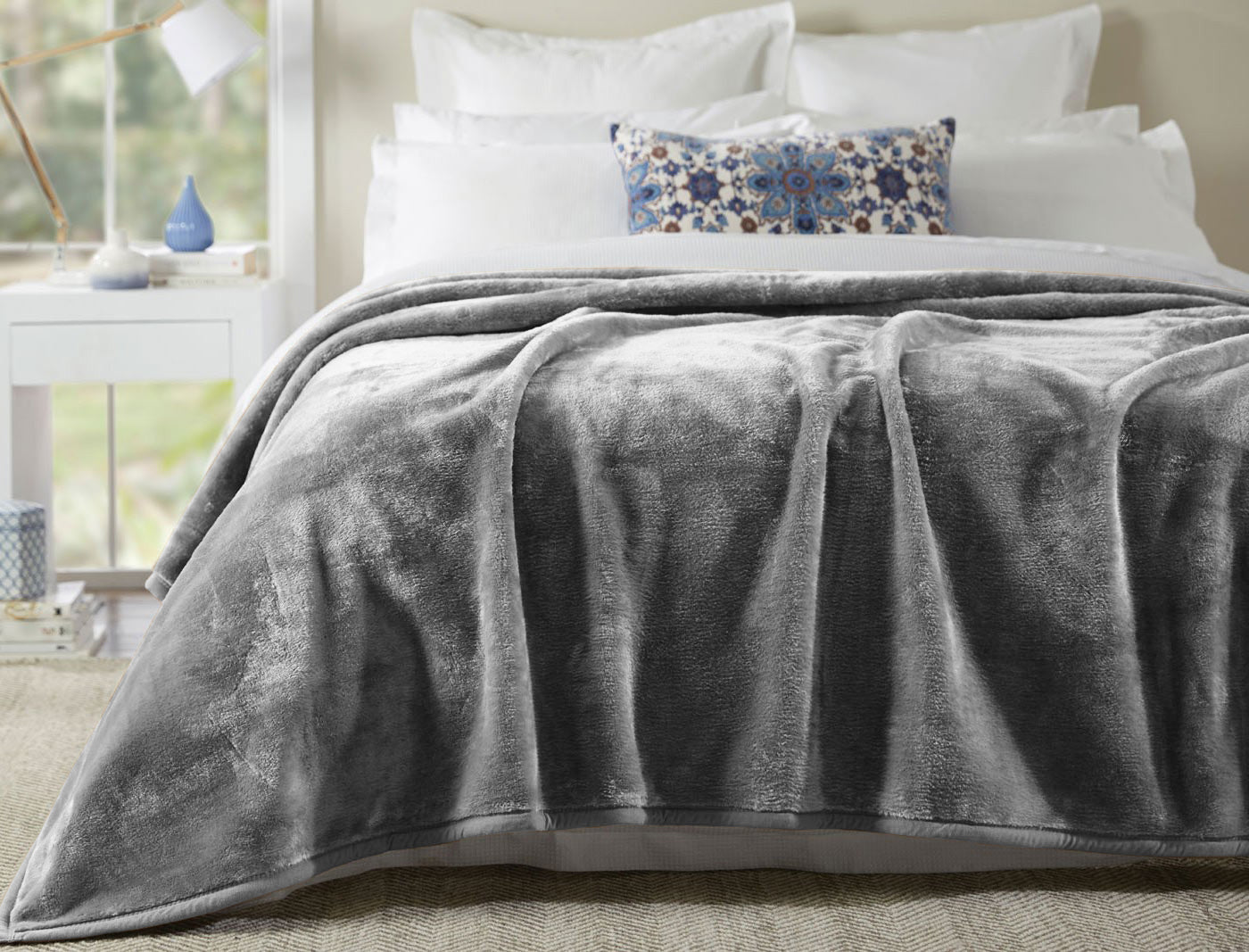 Flannel Fleece Blanket Grey Lightweight Cozy Plush Microfiber Flannel Blanket