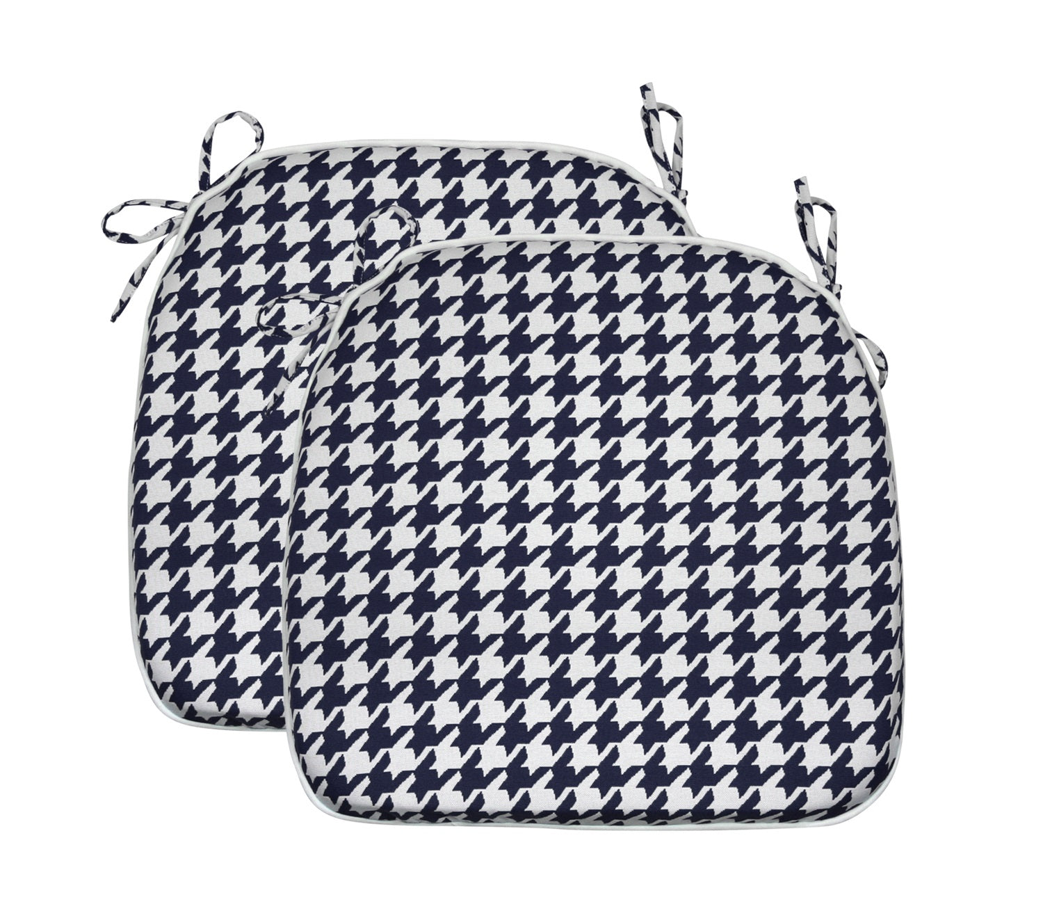 Outdoor Chair Pads Set of 2 Navy Houndstooth Square Patio Chair Cushions With Ties