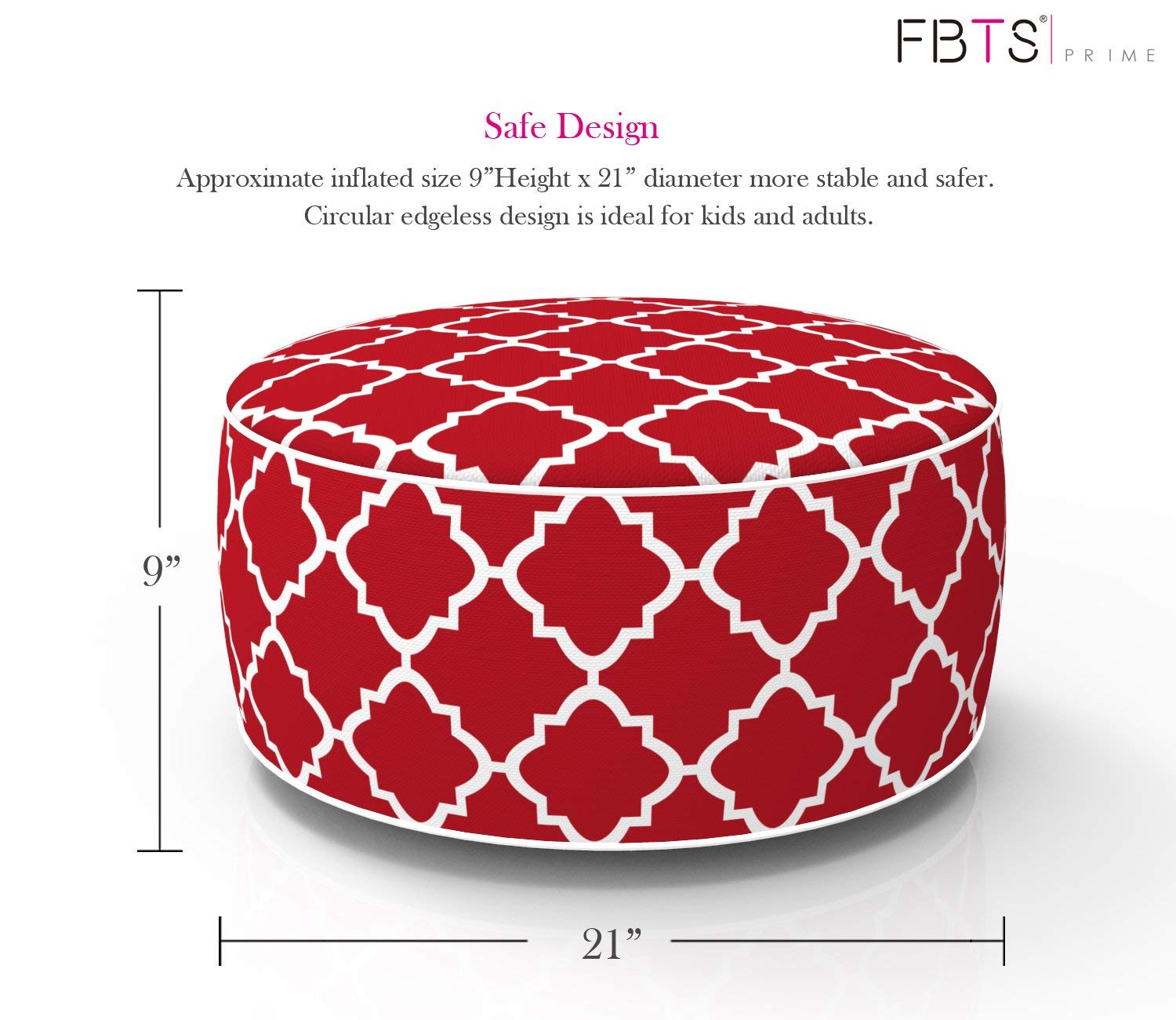 Outdoor Inflatable Ottoman Red Quatrefoil Lattice Round 21x9 Inch Patio Foot Stools and Ottomans
