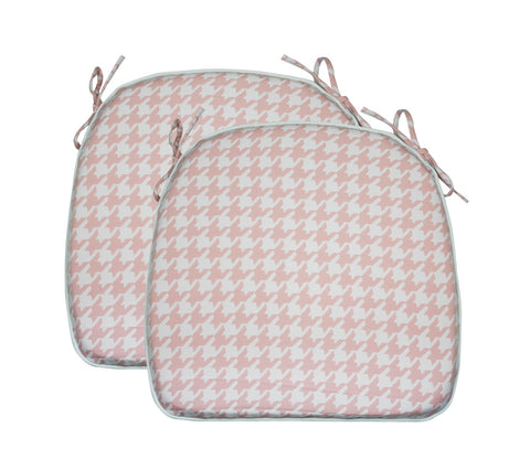 Outdoor Chair Pads Set of 2 Pink Houndstooth Square Patio Chair Cushions with Ties