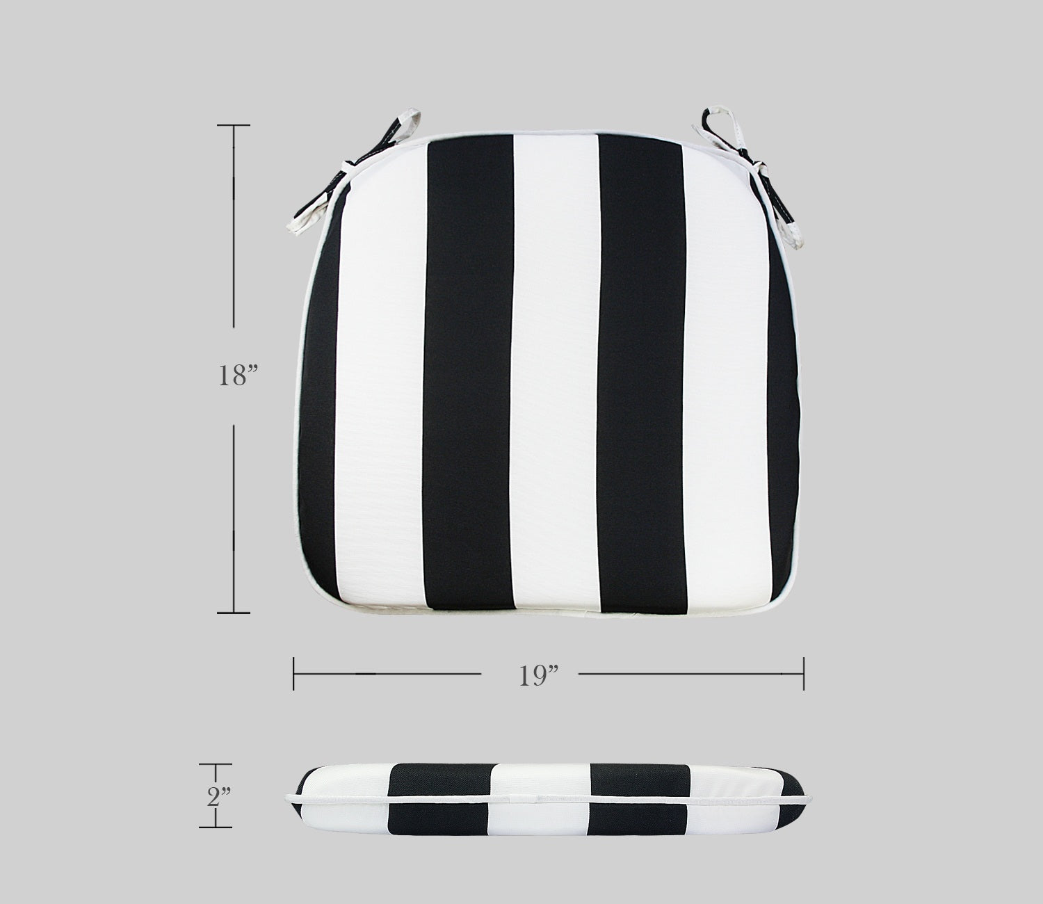 Outdoor Chair Pads Set of 2 Black Stripe Square Patio Chair Cushions with Ties