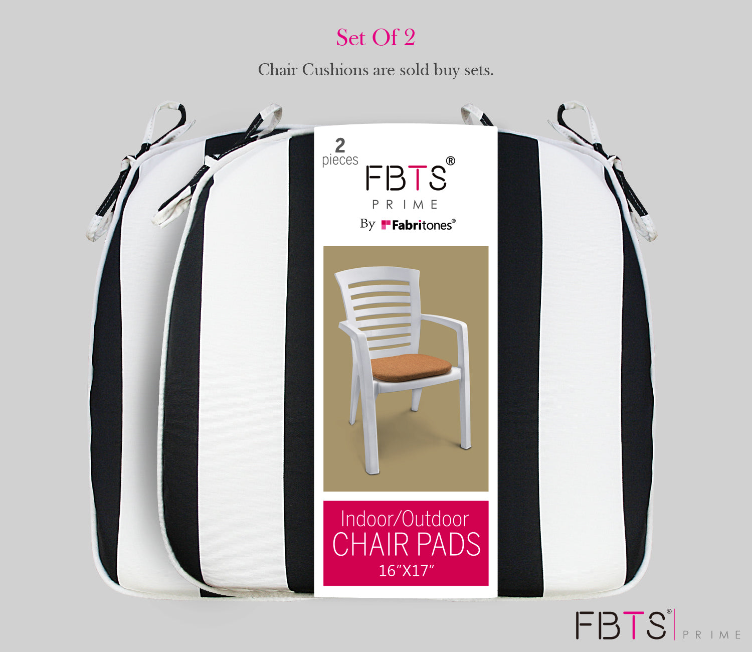 Outdoor Chair Pads Set of 2 Black Stripe Square Patio Chair Cushions with Ties