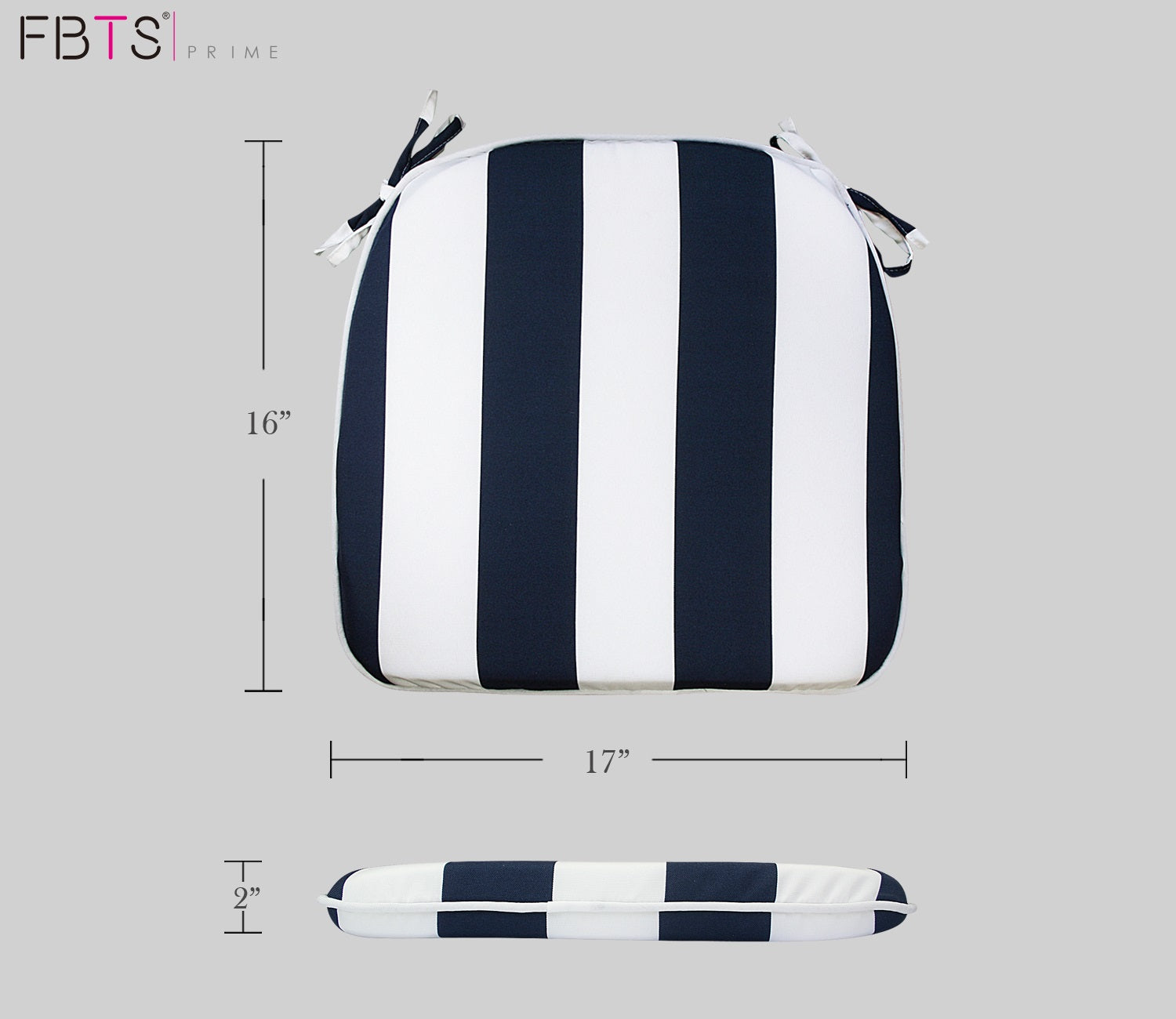 Outdoor Chair Pads Set of 2 Navy Stripe Square Patio Chair Cushions with Ties