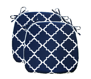 Outdoor Chair Pads Set of 2 Navy Geometry Square Patio Chair Cushions with Ties