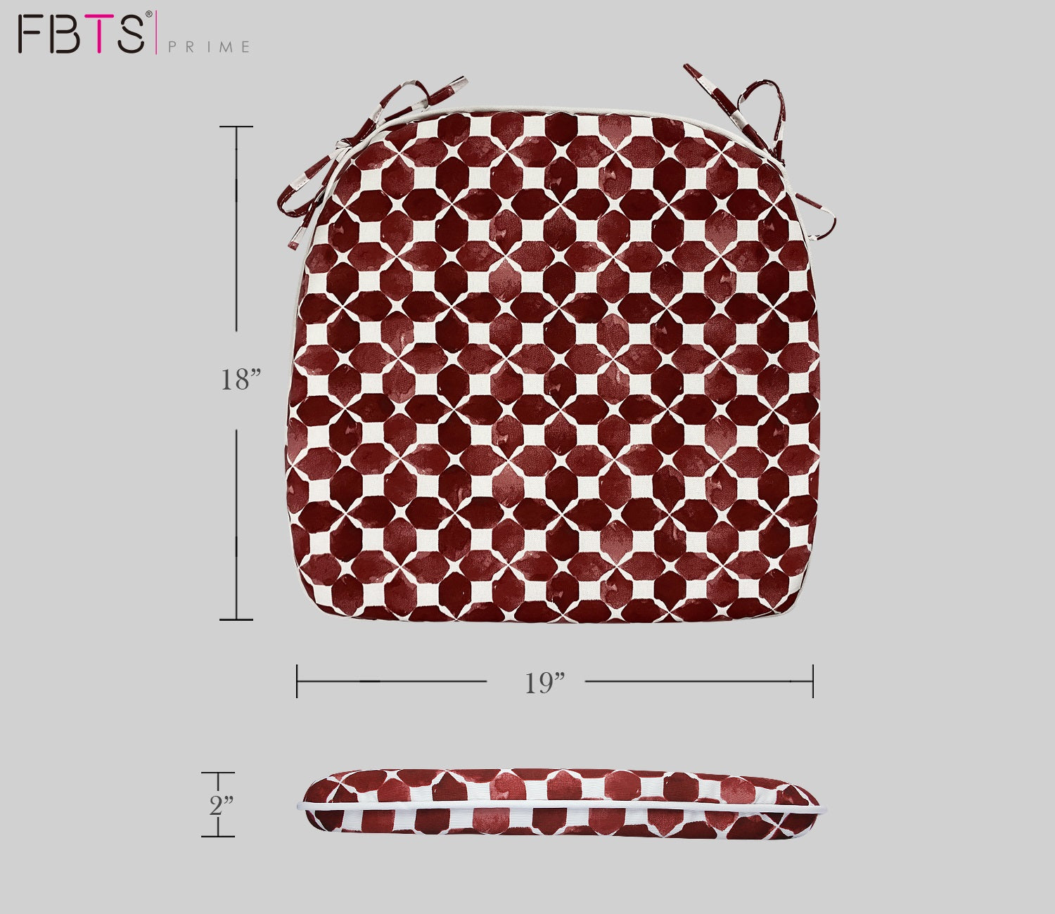 Outdoor Chair Pads Set of 2 Red Geometry Square Patio Chair Cushions with Ties