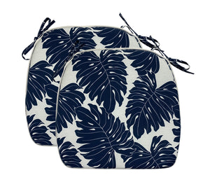 Outdoor Chair Pads Set of 2 Navy Leaf Square Patio Chair Cushions with Ties