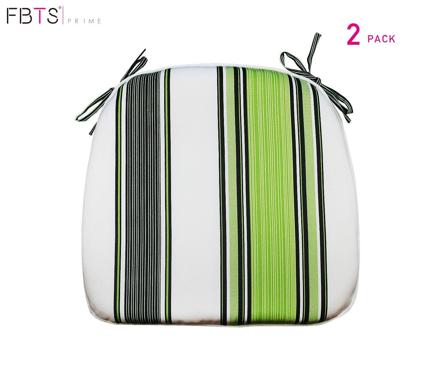 Outdoor Chair Pads Set of 2 Green Stripe Square Patio Chair Cushions with Ties