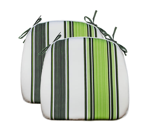 Outdoor Chair Pads Set of 2 Green Stripe Square Patio Chair Cushions with Ties