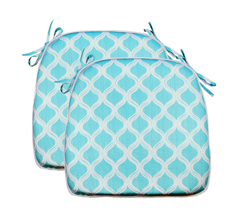 Outdoor Chair Pads Set of 2 Blue Geometry Square Patio Chair Cushions with Ties
