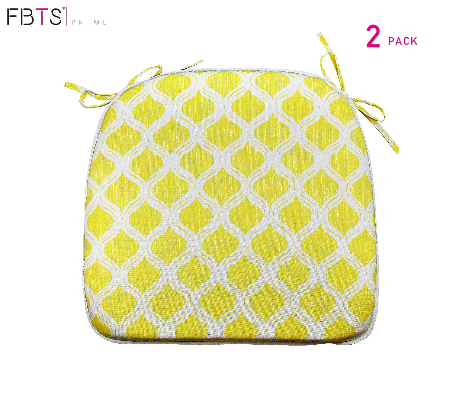 Outdoor Chair Pads Set of 2 Yellow Geometry Square Patio Chair Cushions with Ties