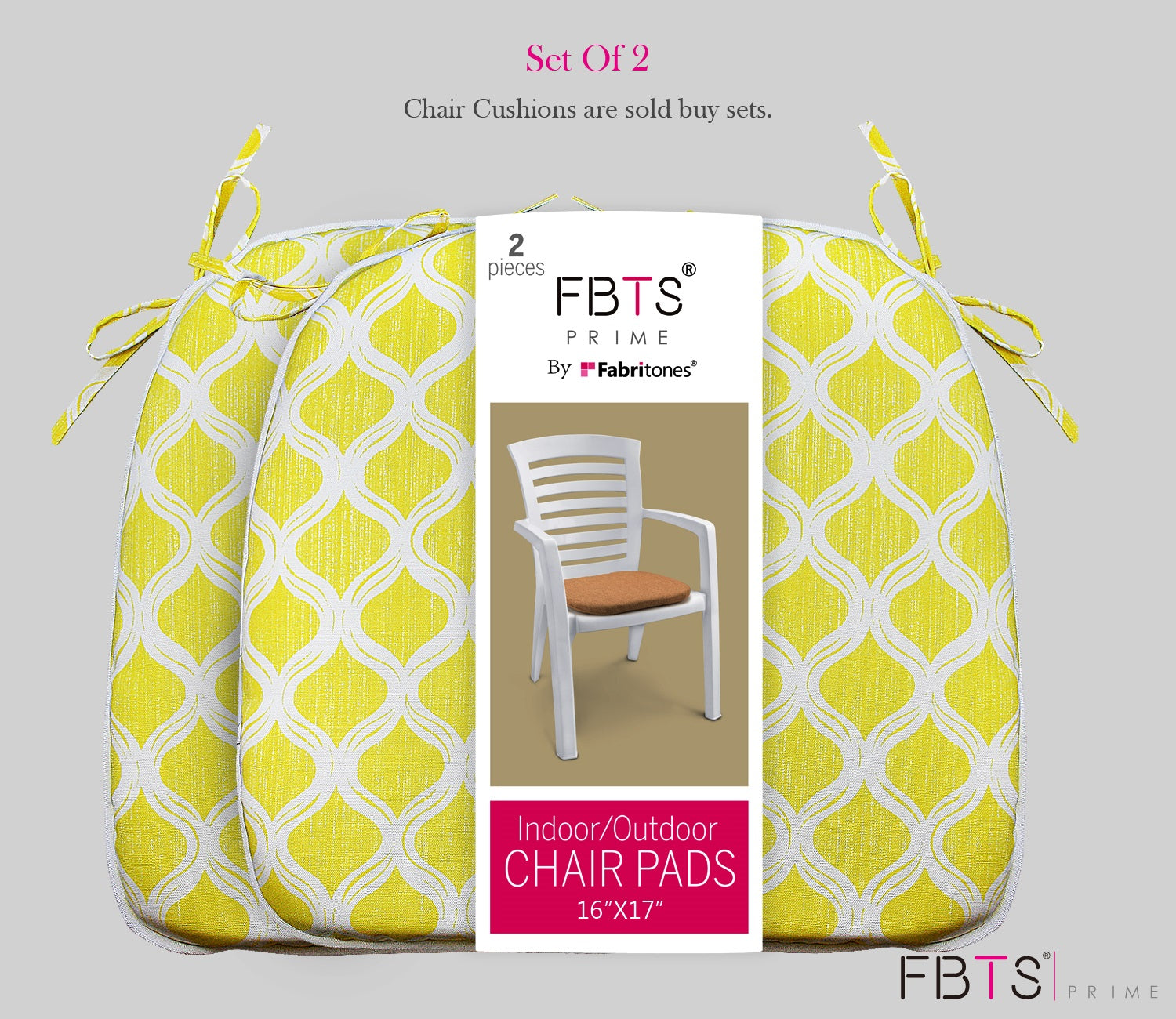 Outdoor Chair Pads Set of 2 Yellow Geometry Square Patio Chair Cushions with Ties