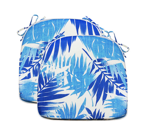 Outdoor Chair Pads Set of 2 Blue Leaves Square Patio Chair Cushions with Ties