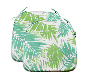 Outdoor Chair Pads Set of 2 Green Leaves Square Patio Chair Cushions with Ties