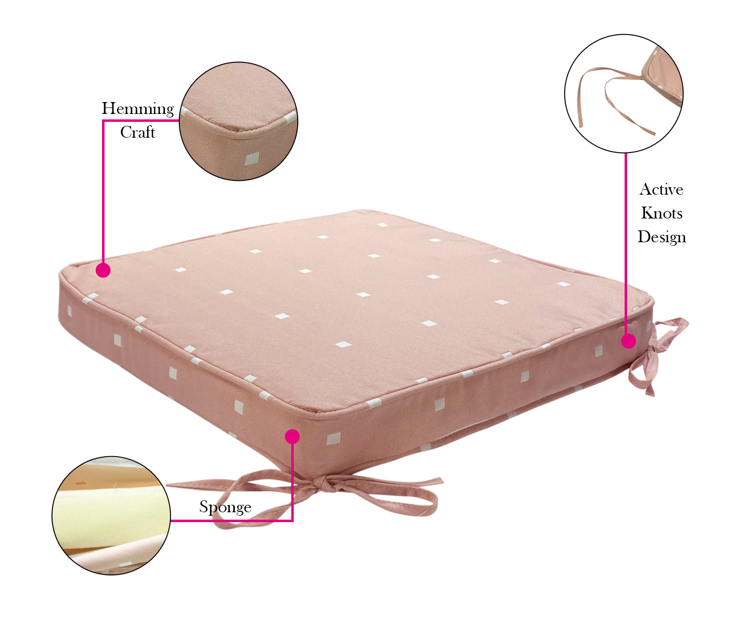 Outdoor Chair Pads (Set of 2) 18x18 Inch Pink Patio Chair Cushions Square Seat Pads