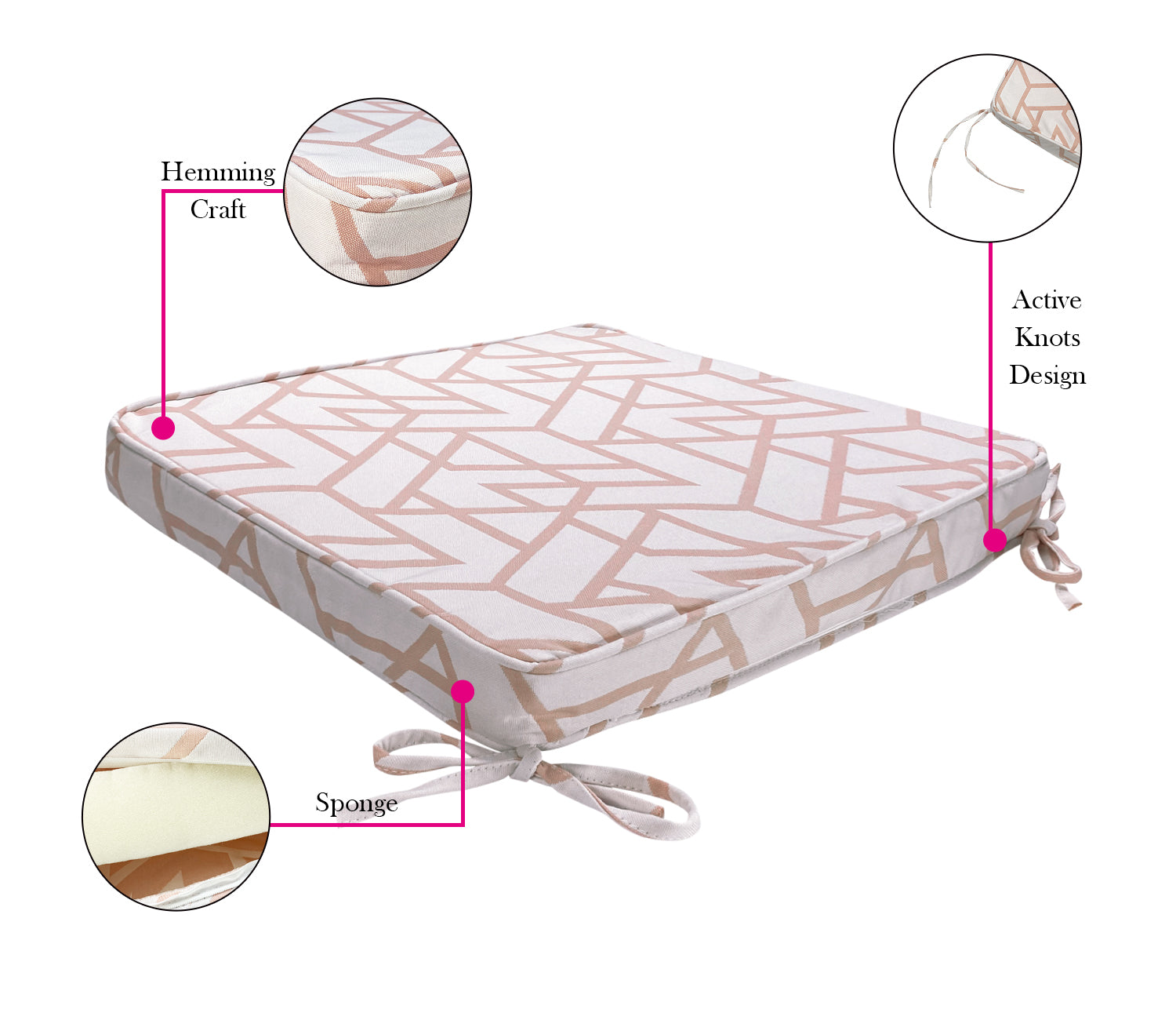Outdoor Chair Pads (Set of 2) 18x18 Inch Pink Patio Chair Cushions Square Seat Pads