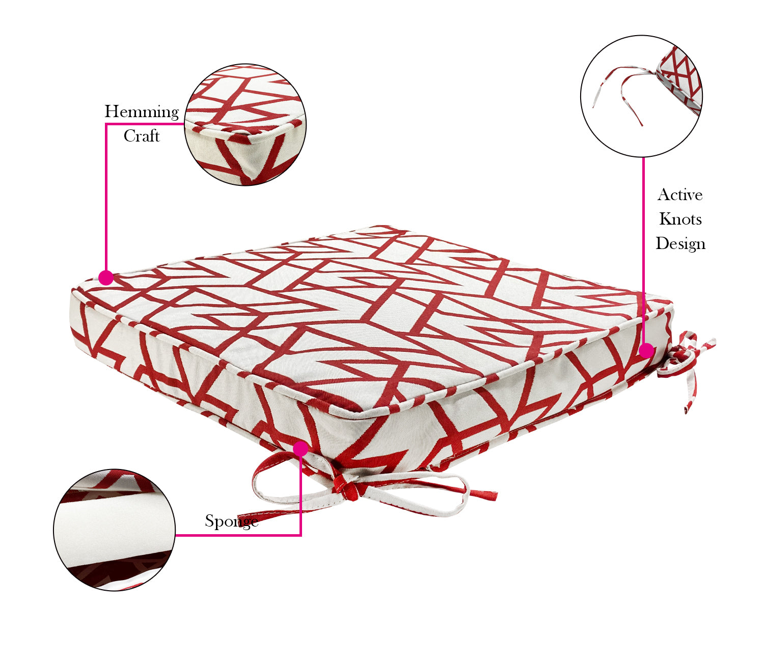 Outdoor Chair Pads (Set of 2) 18x18 Inch Red Patio Chair Cushions Square Seat Pads
