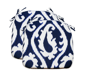 Outdoor Chair Pads Set of 2 Navy Paisley Square Patio Chair Cushions with Ties