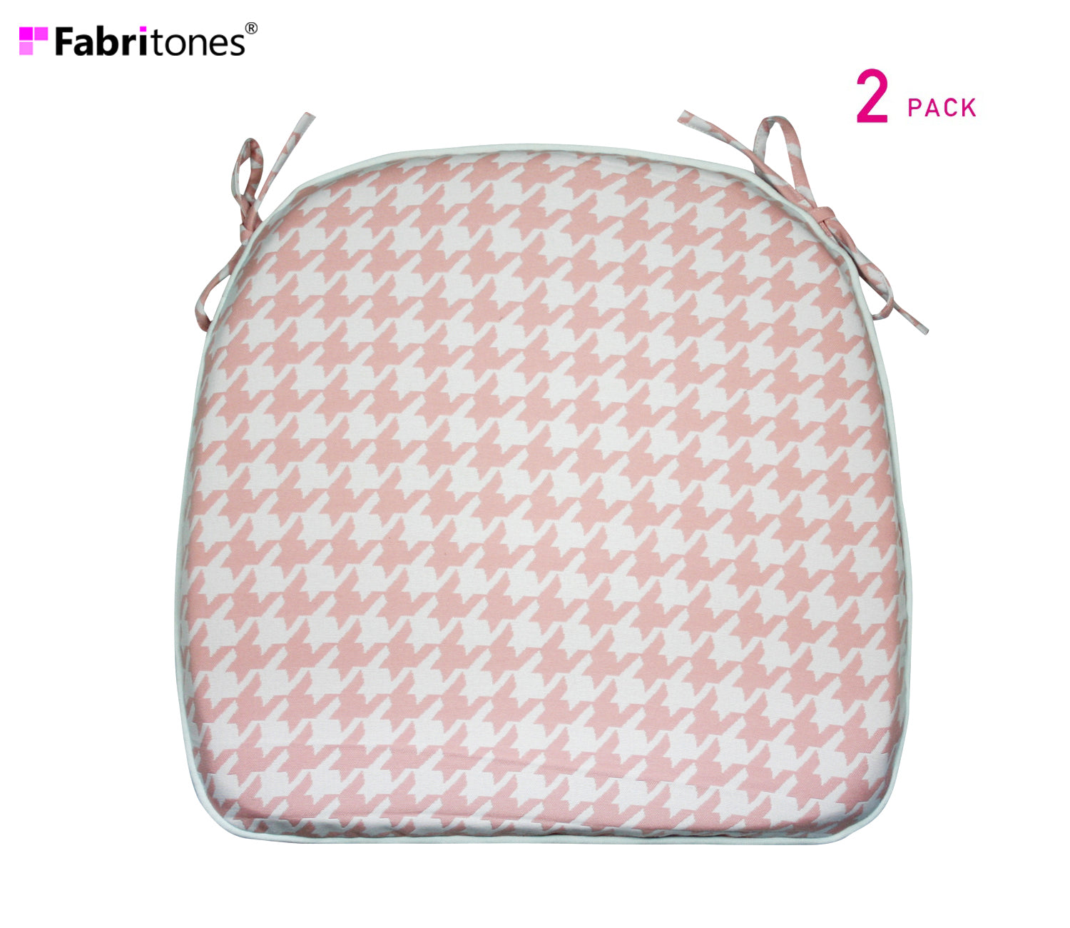 Outdoor Chair Pads Set of 2 Pink Houndstooth Square Patio Chair Cushions with Ties