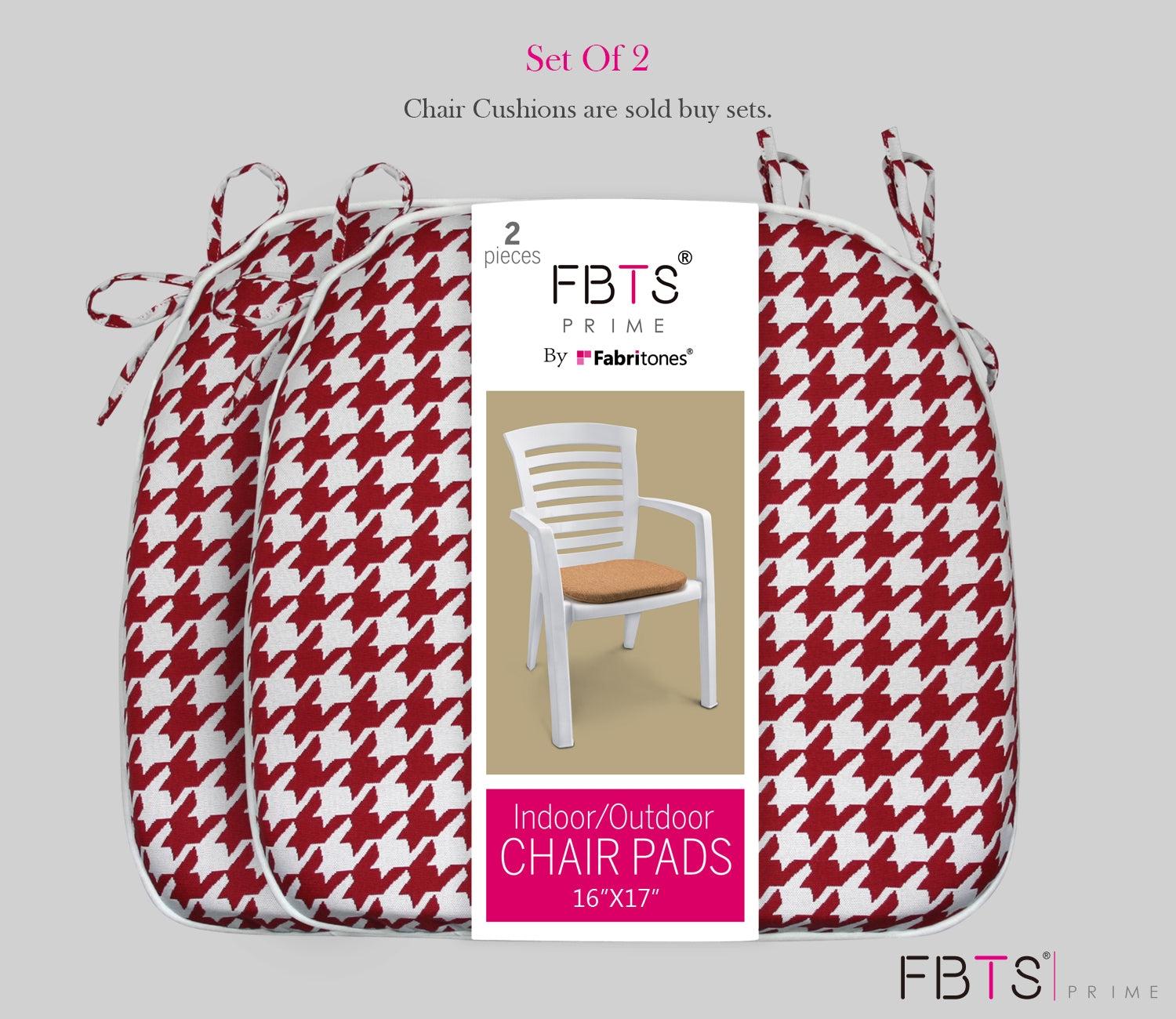 Outdoor Chair Pads Set of 2 Red Houndstooth Square Patio Chair Cushions With Ties