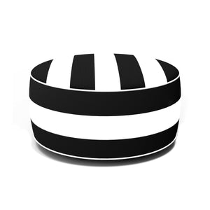 Outdoor Inflatable Ottoman Black and White Stripe Round 21x9 Inch Patio Foot Stools and Ottomans