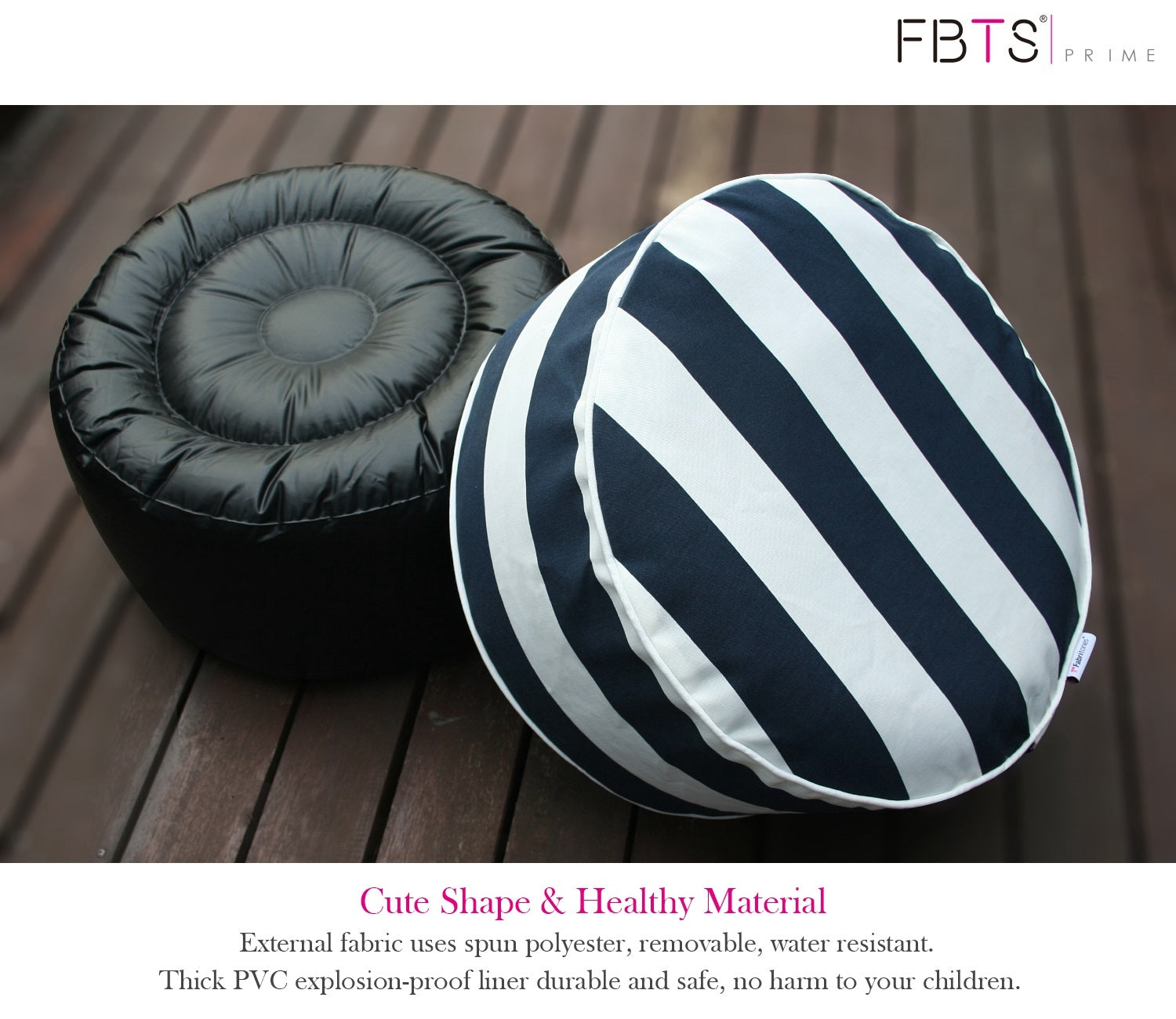 Outdoor Inflatable Ottoman Navy and White Stripe Round 21x9 Inch Patio Foot Stools and Ottomans