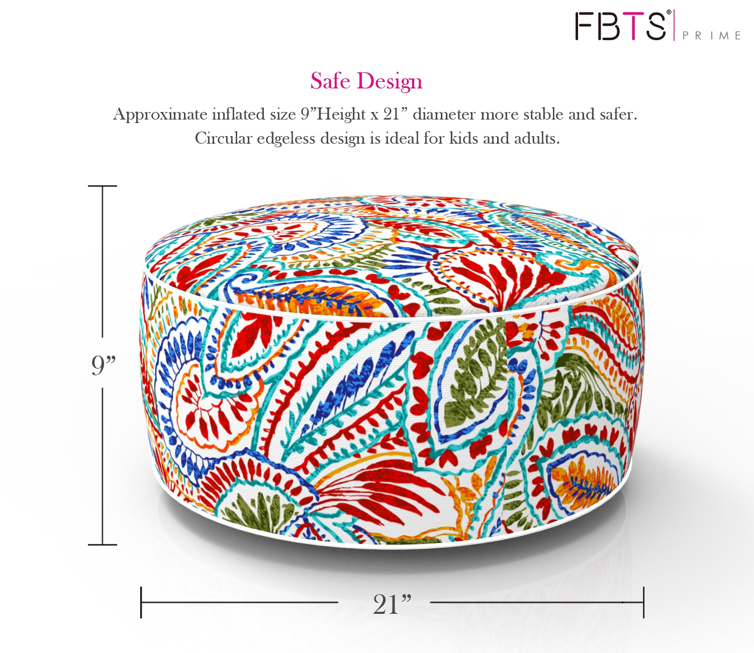 Outdoor Inflatable Ottoman Red and Orange Paisley Round 21x9 Inch Patio Foot Stools and Ottomans