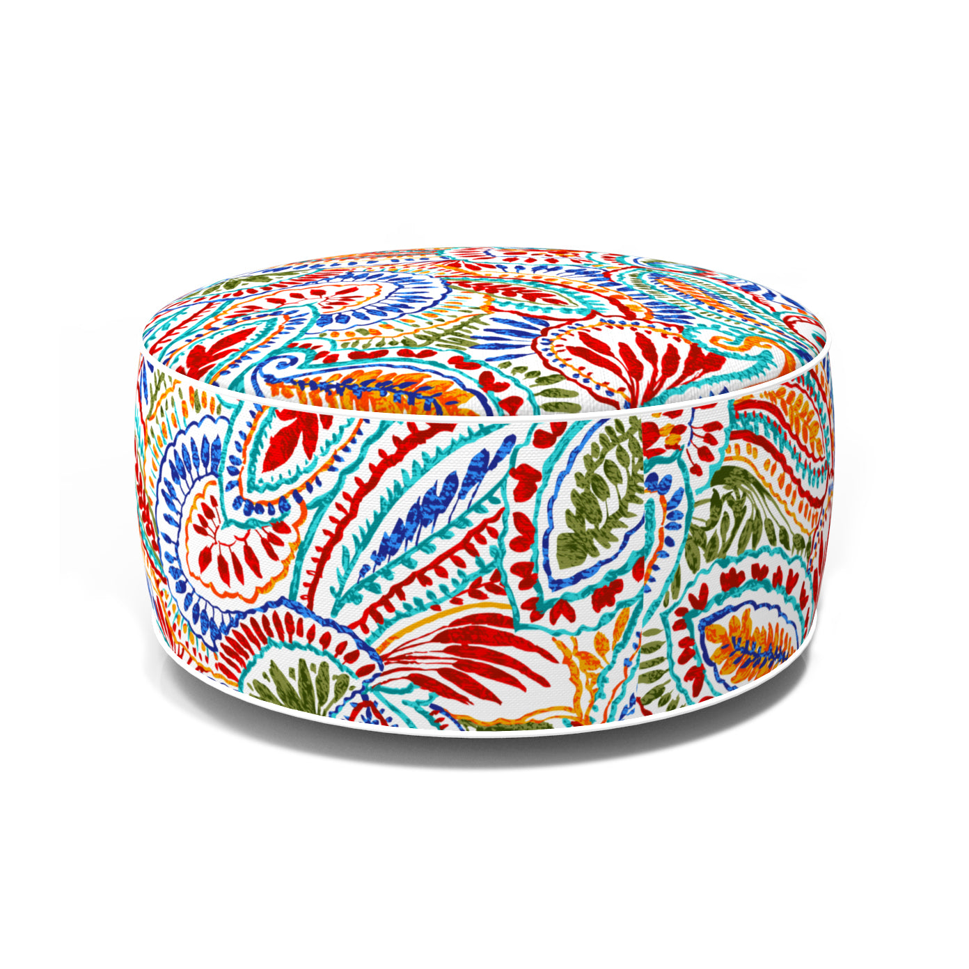 Outdoor Inflatable Ottoman Red and Orange Paisley Round 21x9 Inch Patio Foot Stools and Ottomans