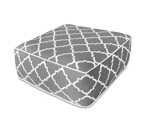 Outdoor Inflatable Ottoman Grey Qatrefoil Lattice Square 23x23x9 Inch Patio Foot Stools and Ottomans