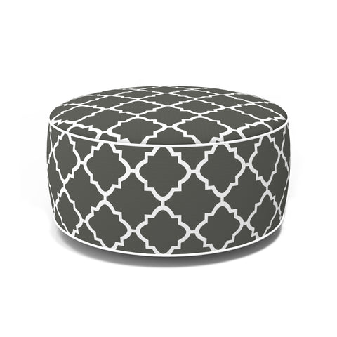 Outdoor Inflatable Ottoman Grey Quatrefoil Lattice Round 21x9 Inch Patio Foot Stools and Ottomans
