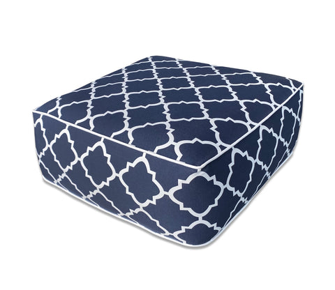 Outdoor Inflatable Ottoman Navy Qatrefoil Lattice Square 23x23x9 Inch Patio Foot Stools and Ottomans