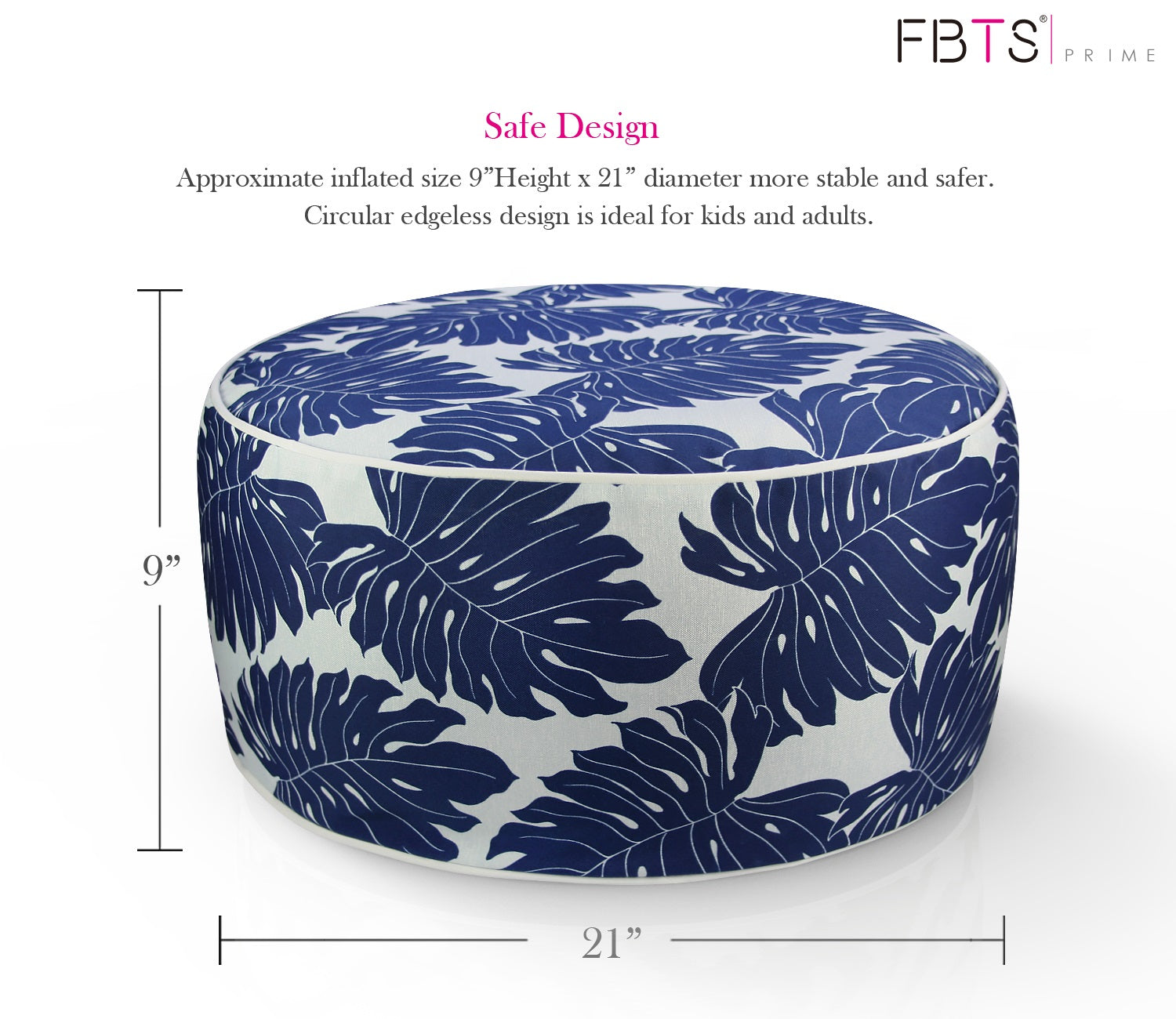 Outdoor Inflatable Ottoman Navy Leaf Round 21x9 Inch Patio Foot Stools and Ottomans