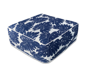 Outdoor Inflatable Ottoman Navy Leaves Square 23x23x9 Inch Patio Foot Stools and Ottomans